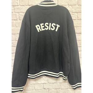 American Apparel Black & White "Resist" Letterman Bomber Style Jacket XXL NWOT
